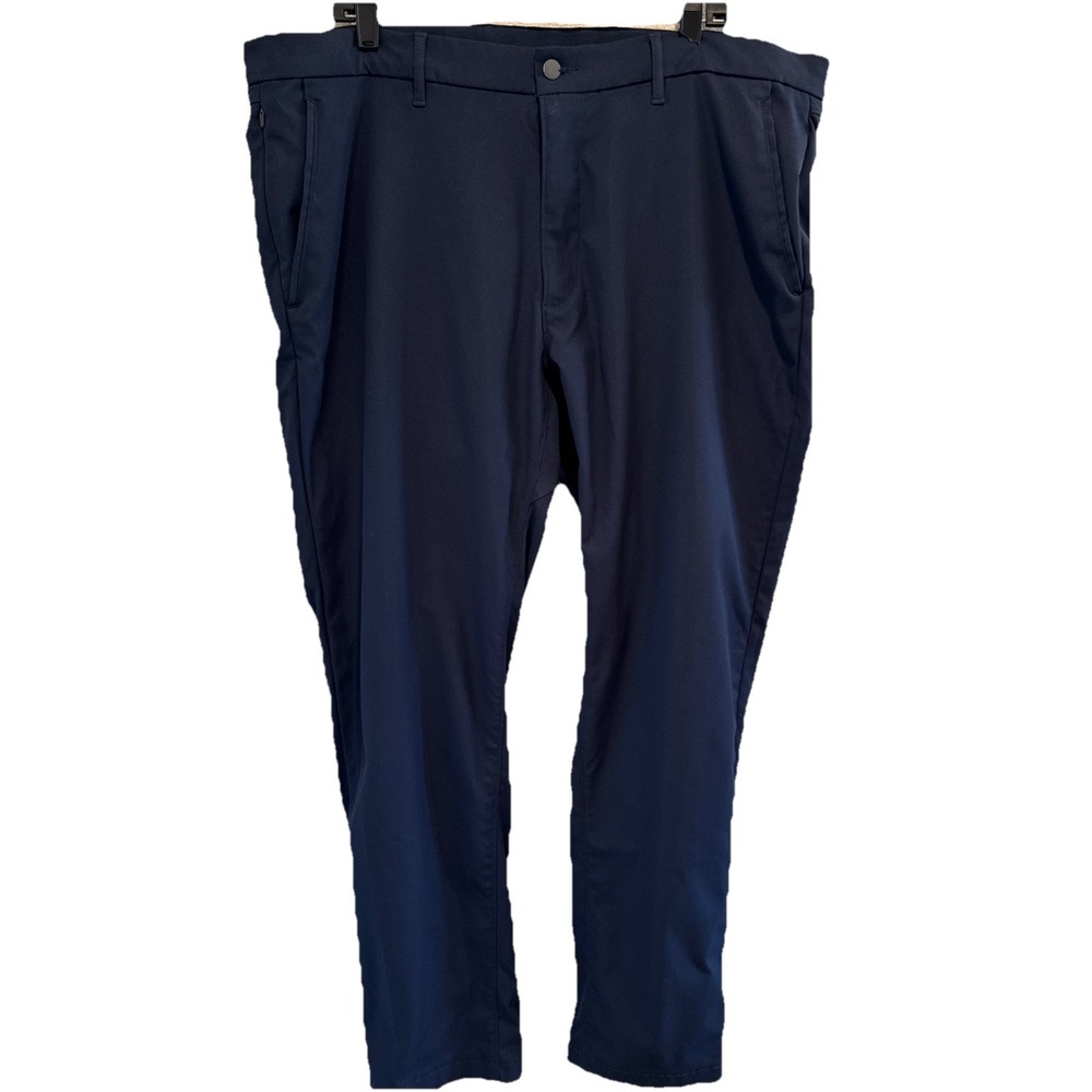 Lands End Slim Fit No Iron Chino Pants Mens 42x 32"Navy Blue Casual Comfy Travel